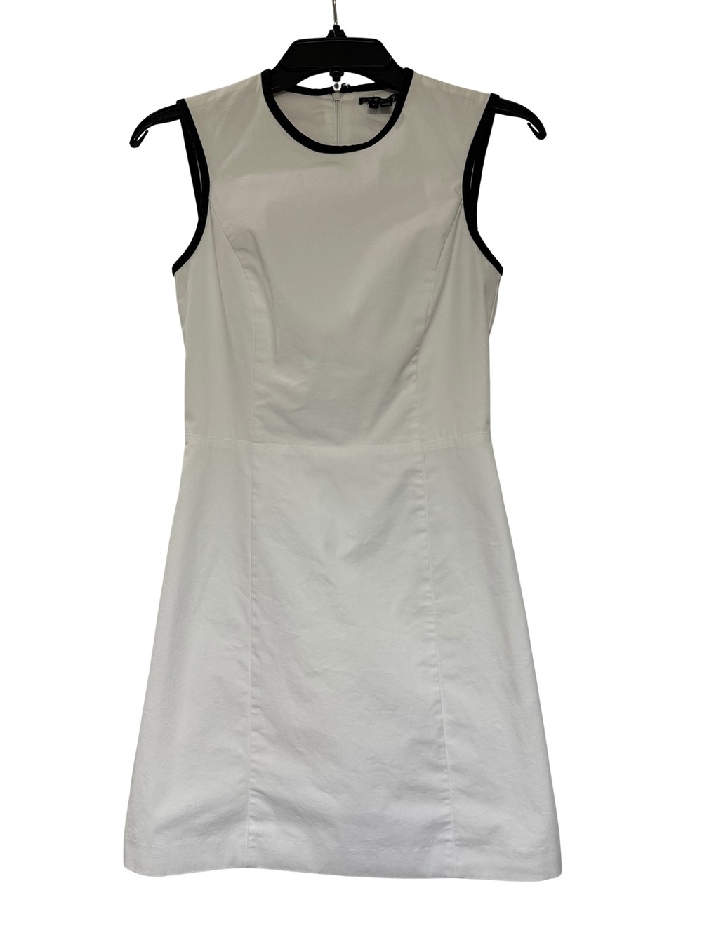 Theory White Sheath Dress Black Trim Sz 0 Sleeveless Career